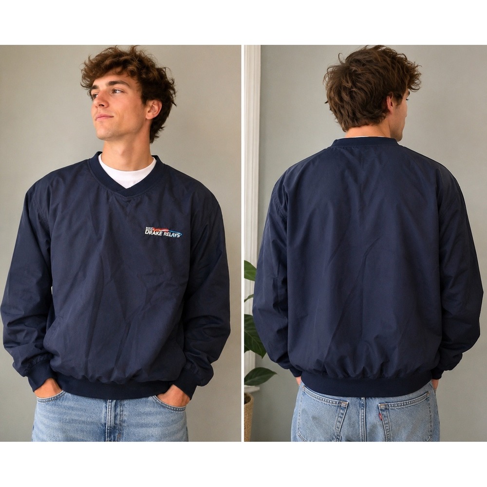 Vintage 90s Drake Relays Windbreaker Pullover Navy Blue Vantage Small Iowa